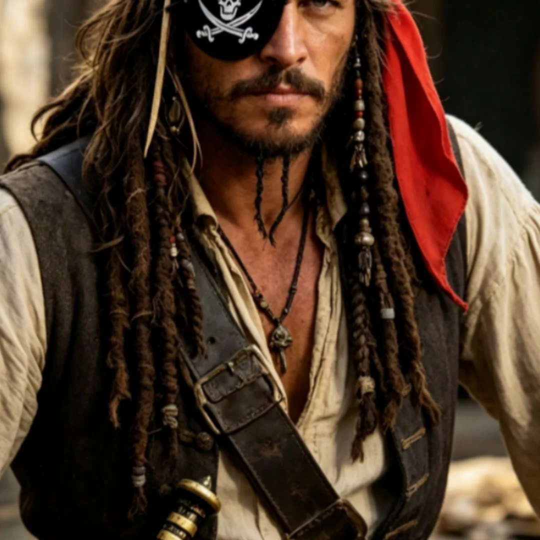 Caribbean Pirate Costume Prop Set - Red Headscarf, Skull Eye Patch, Vintage Pirate Accessories
