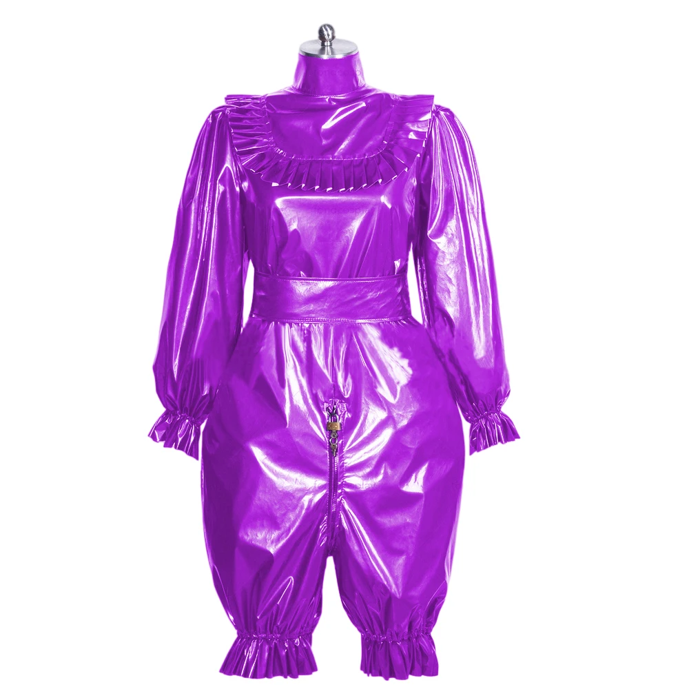 NewLatexLongSleevesHighNeckBloomerJumpsuitRubberBloomers