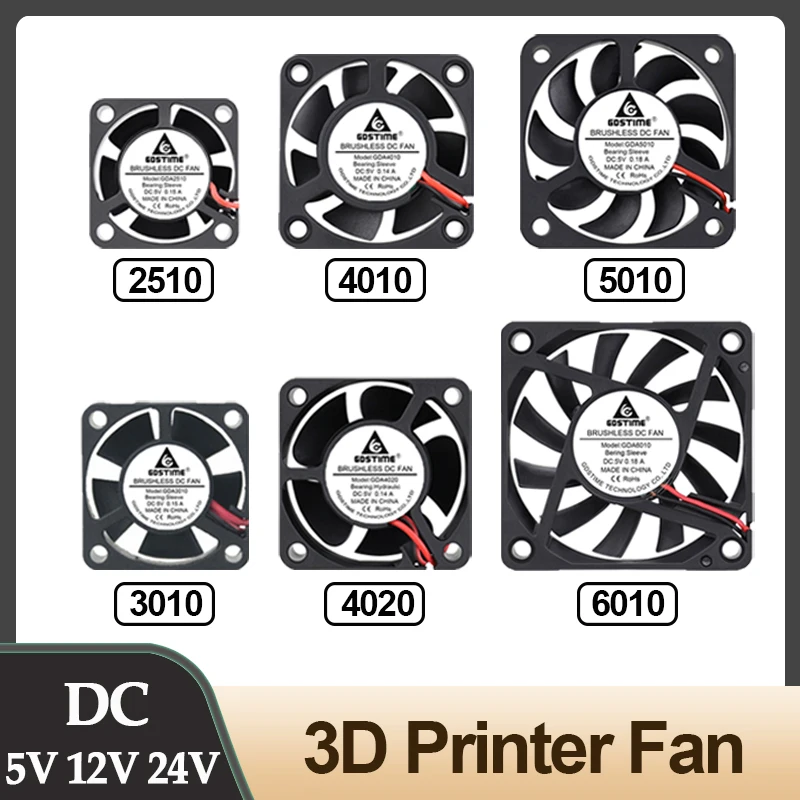 Cooling Fan Gdstime DC 5V 12V 24V Cooler Fan 3010 4010 5010 6010 Brushless Exhaust Fan 40MM 50MM Radiator Accessories For 3D Printer Cooling