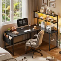 Reversible L Shaped Desk Computer Desk with LED Light & Power Outlet Gaming Desk with Shelf & Storage Bag & Hook for Home Office 2