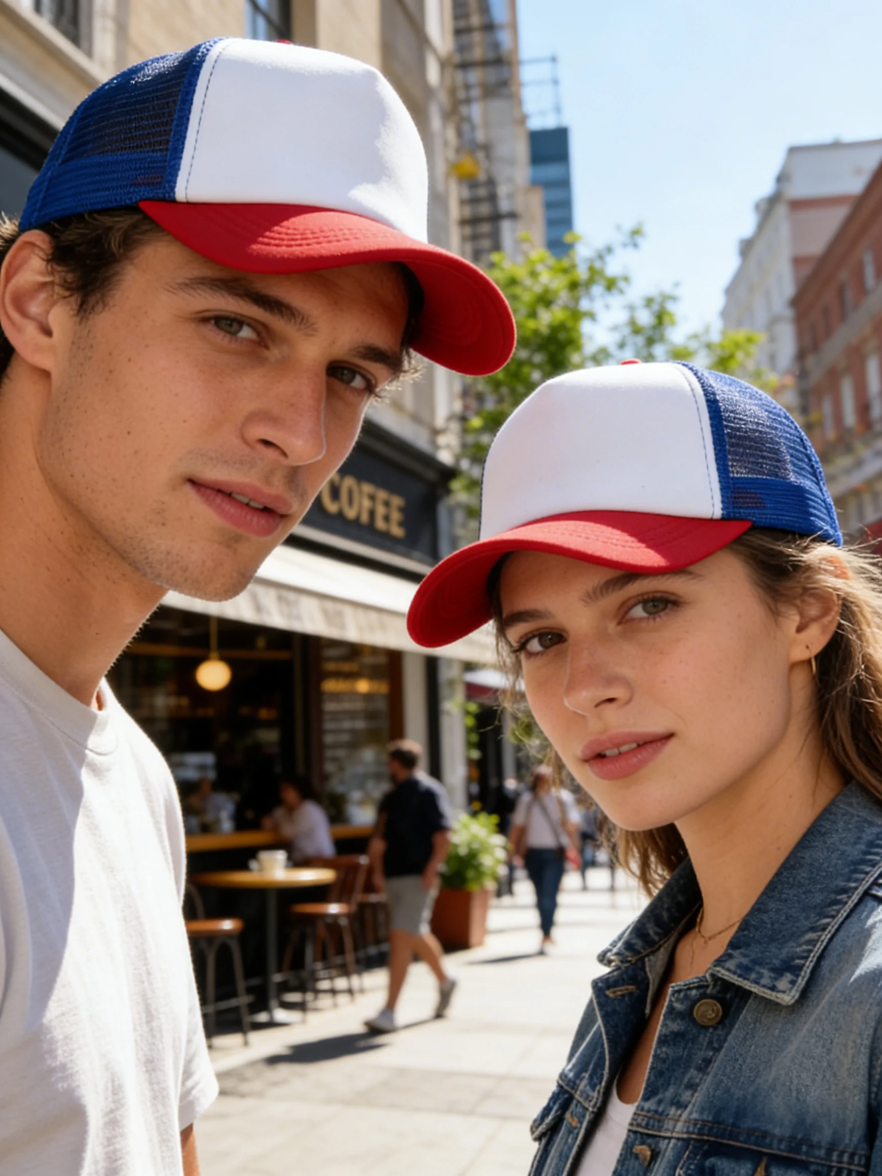 2er-Set Partner-Trucker-Hüte zum Selbstgestalten – Bedruckbare Mesh-Baseballkappen für Herren und Damen – Streetwear Outdoor Mode – Detail 4