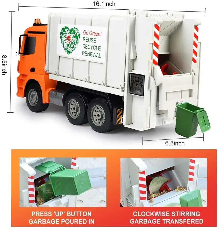 DOUBLE E E560 Remote Control Garbage Truck Electric Car Toy Set Engineering Vehicle Toys for Children Kid Boy Gifts 3