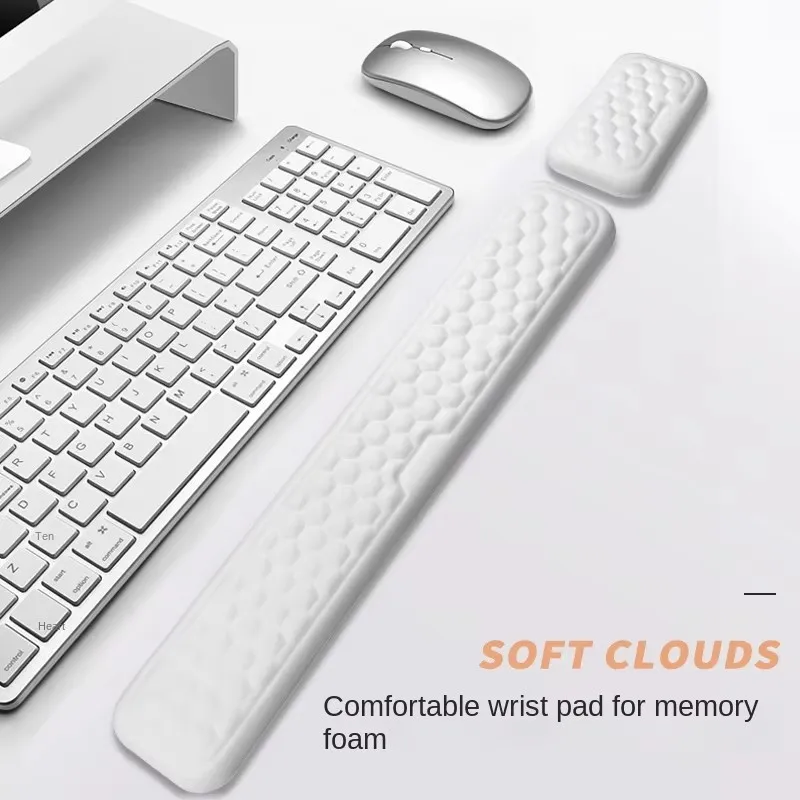Ergonomic Wrist Rest Mousepad Keyboard Wrist Rest with Comfortable Memory Foam Massage Bulge and Non-Slip PU Base Mouse Pad