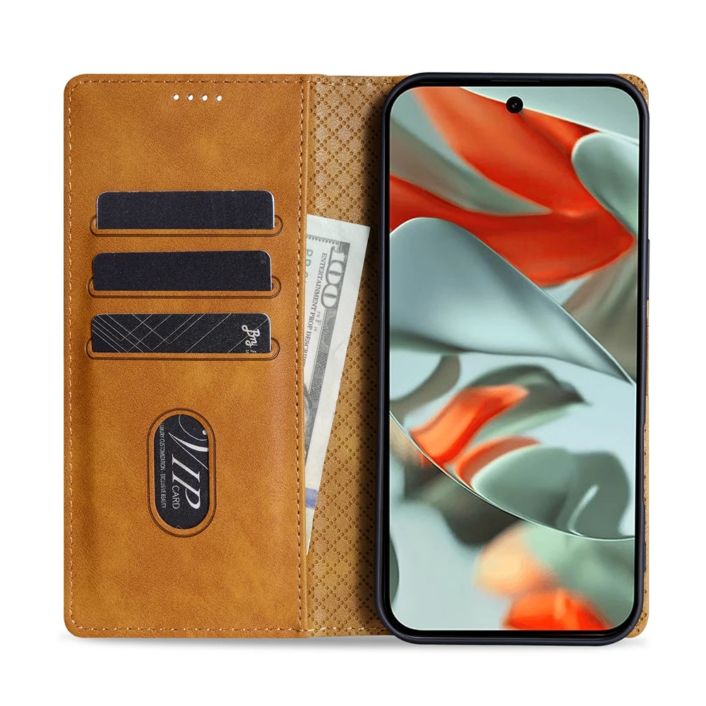 Leather Flip Wallet Phone Case with Card Slots and Kickstand Feature