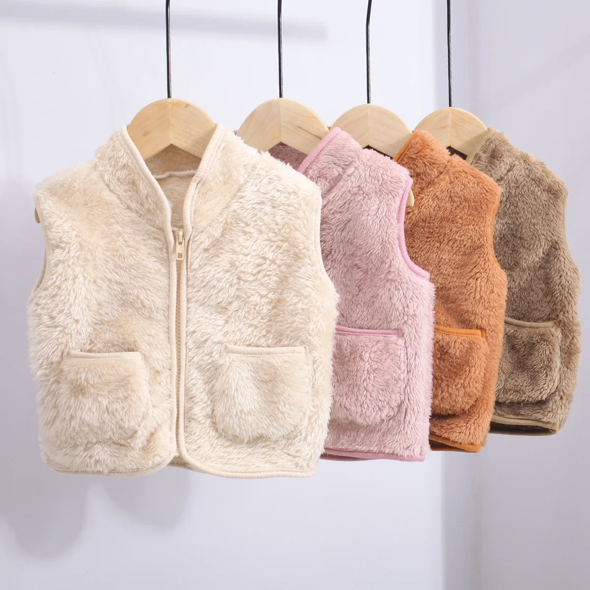 Autumn Spring Warm Baby Kid Girls Waistcoats Plush Pocket Sleeveless Outerwear Vests Outfits 1-5Y children vest