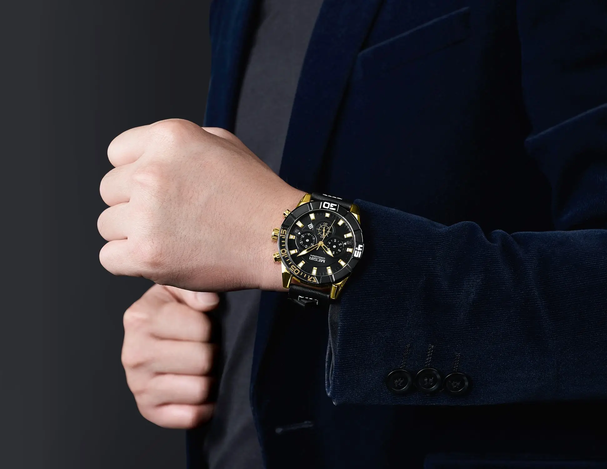Watches for Mens Luxury Military Sports Watches Chronograph Leather Waterproof Date Quartz Wristwatch Man Clock_voghion.com