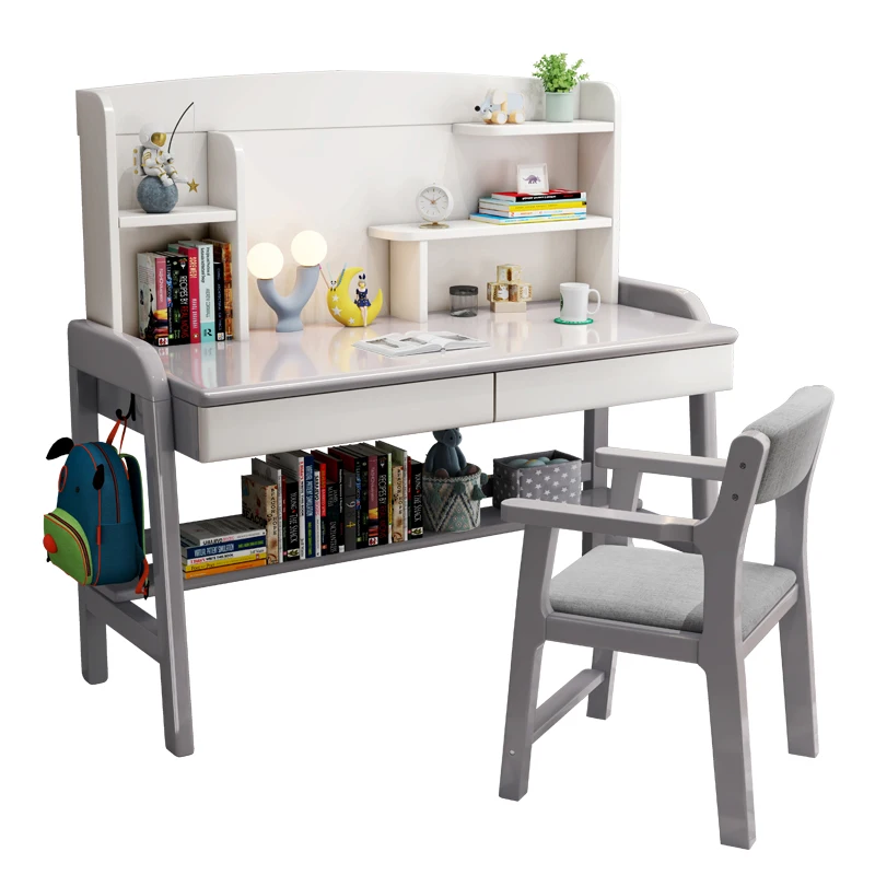 

Full solid wood study desk, household adjustable middle school primary school student desk and chair set