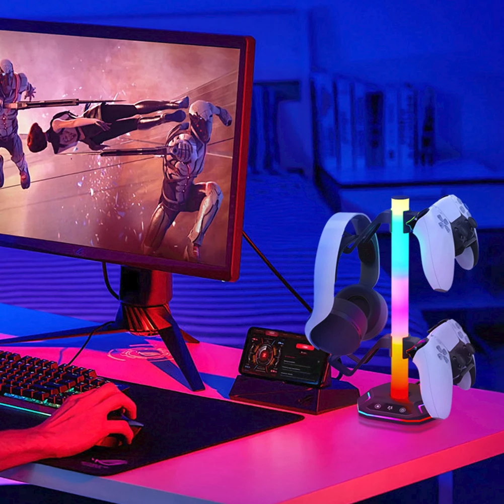 Playstation5 컨트롤러 홀더 이어폰 걸이 액세서리 데스크탑 게이머 PS4 Xbox PS5 게임 패드 용 게임 RGB 헤드폰 스탠드