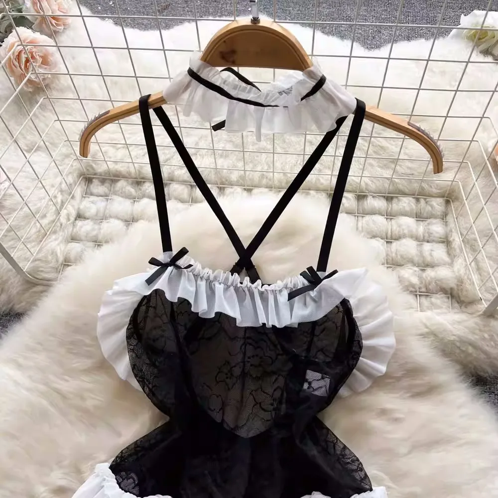 CHILLGIO Frauen Sexy Print Spitze Strappy Strampler Erotic Einem Stück Tranparent Kombination Catsuit Dünne Mode Bodys Dessous – Detail 10