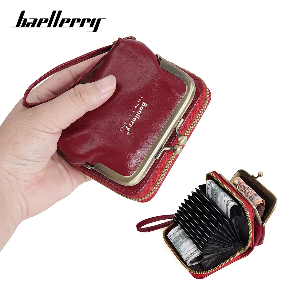 Baellerry Women's PU Accordion Wallet, Hand Carry Zip Coin Purse with 12 Card Slots & ID Window (Blush Pink, 8 Pockets)