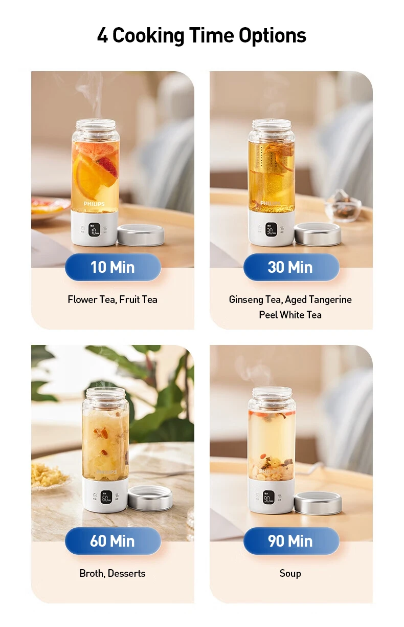 Philips Portable Electric Kettle 2-in-1 Water Boiling/Health Cup 4 Temperature Settings 400ML Portable Water Boiling Cup