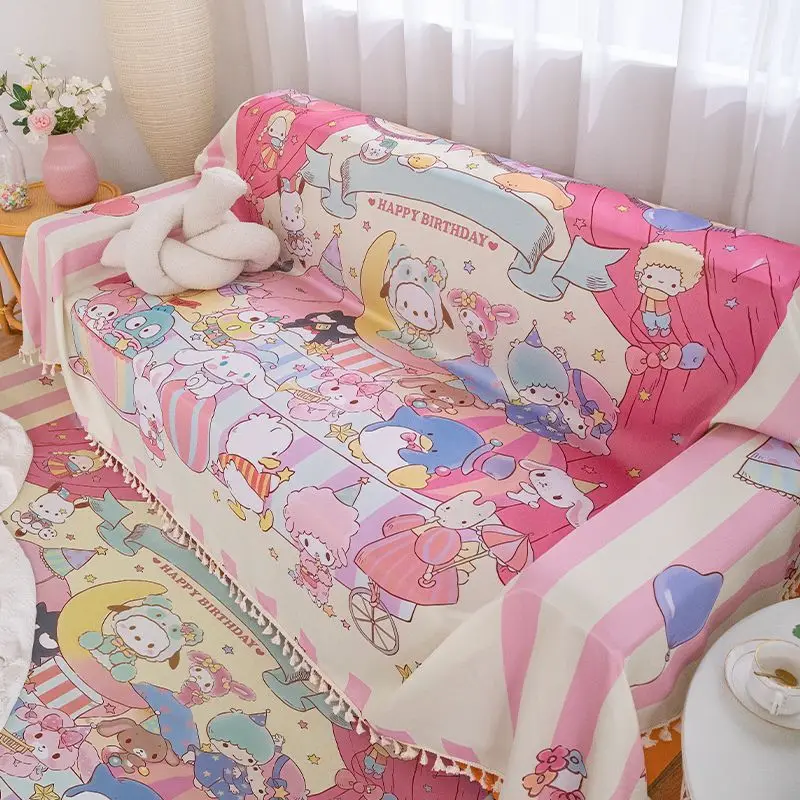 

Mymelody Kuromi Sanrio Sofa Towel Full Cover Anime Cartoon Pink Non-Slip Sofa Mat Bedroom Decoration Dust Cloth Back Towel Cover