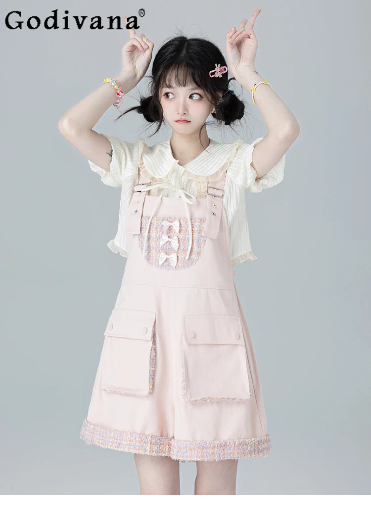 Summer New Fashion Sweet Y2K Preppy Style Student Kawaii Jumpsuit Girly Loose Slim Elegant Casual Pink Suspenders Pants Women