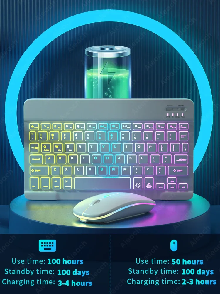 Keyboard For Tablet Android iOS Windows Wireless Mouse Keyboard Bluetooth-compatible Rainbow Backlit For iPad Phone