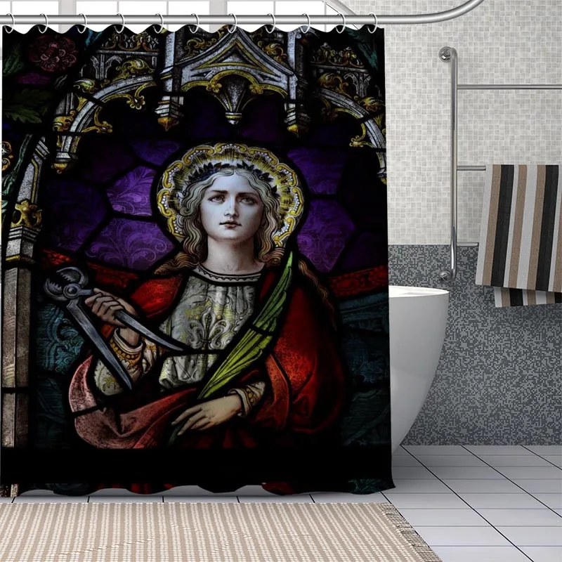 

Jesus Virgin Mary Shower Curtains Christian Bath Curtain Waterproof Fabric Bathroom Decoration Supply Washable Bathroom Curtain