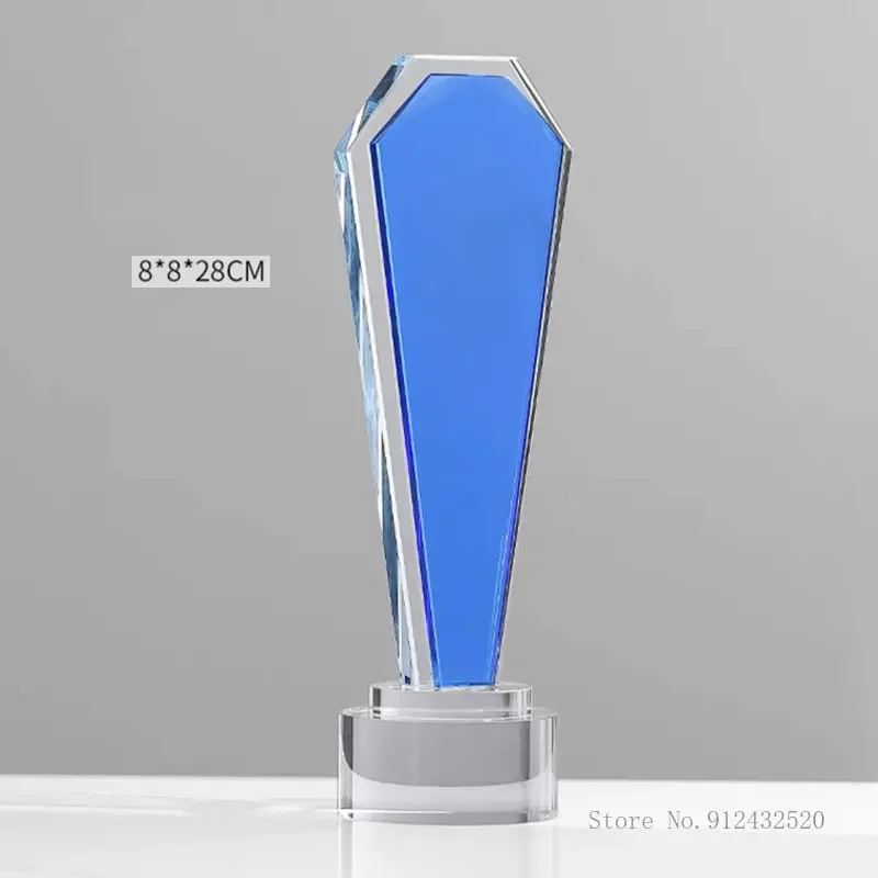 Customized Blade Crystal Medal Excellent Employee Sales Company Award Souvenir Engraving Trophy, Pentagram, Home Decoration, 1Pc