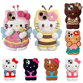 Sanrio 3D Cartoon Hello Kitty Bow Phone Case For iPhone 17 16 15 14 13 12 Pro Max 11 Anti Fall So Cute Y2K Soft Silicone Cover 1