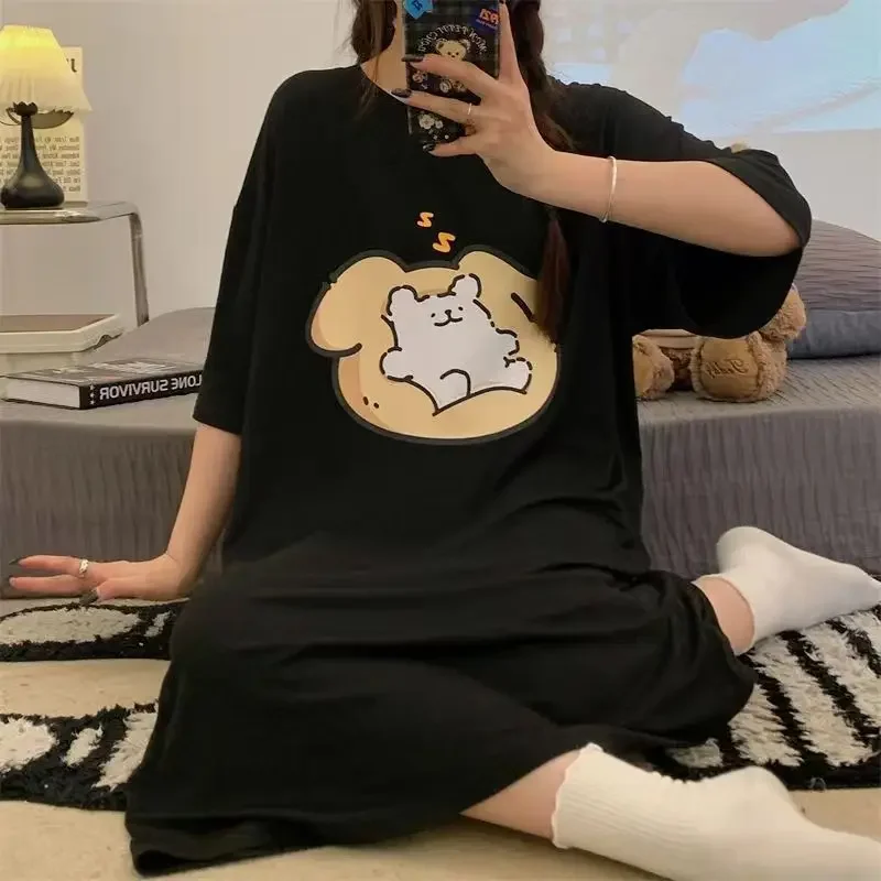 Women Large Size Short-sleeved Lazy T-shirt Skirt Korean Cute Cartoon Pajamas Students Sleepwear 150kg Fat Mm Loose Home Dress women pajamas,sleeping dress