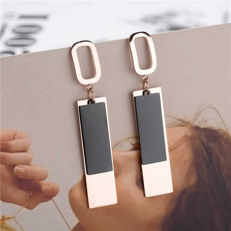 

Titanium Steel Double Layer Geometric Stud Earrings For Women Personality Charm European Hip Hop Jewelry