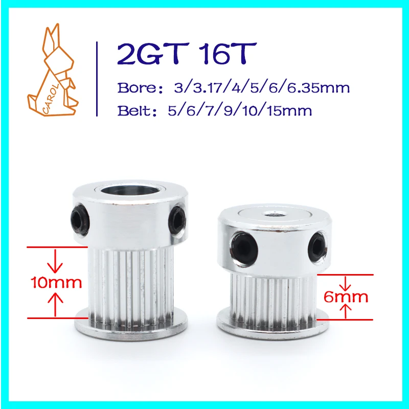 CAROL 2GT 타이밍 도르래, 16 톱니 3D 프린터, 동기 벨트 도르래 보어, 벨트 너비 3/3.17mm, 4mm, 5mm, 6/6mm, 35mm, 5mm, 6mm, 7mm, 9mm, 10mm, 15mm