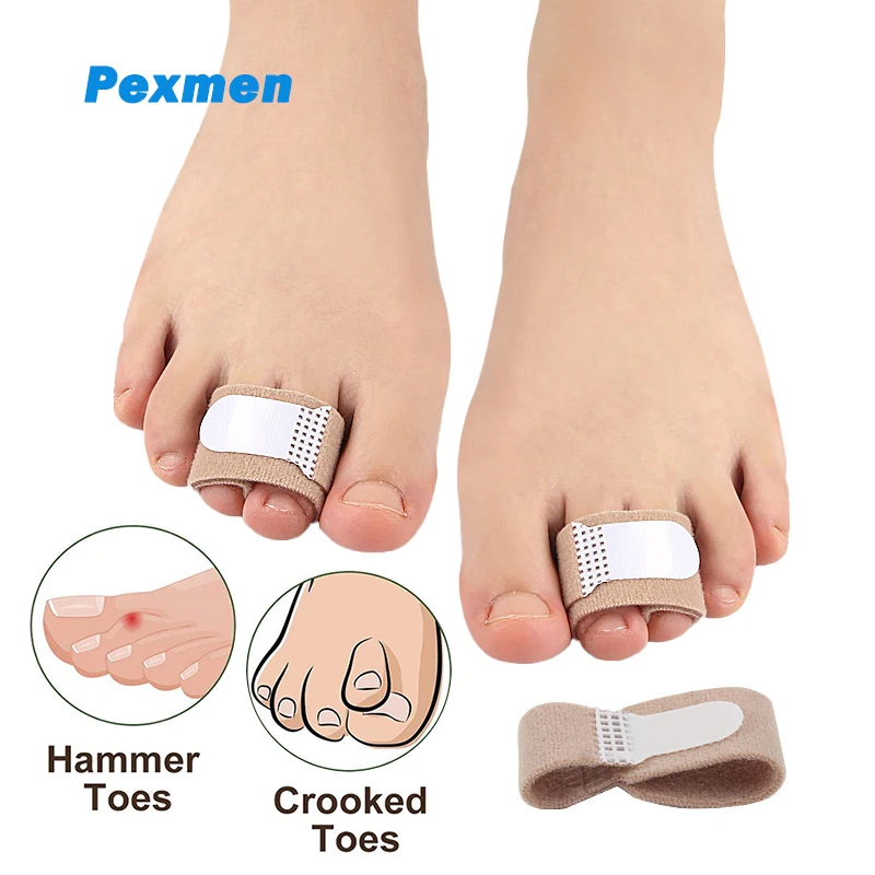pexmen 1 2 5 10pcs hammer toe straightener splints for bent toes curled crooked and hammertoes toe wraps cushioned bandages Pexmen 1/2/5/10Pcs Hammer Toe Straightener Toe Splints Toe Wraps for Correcting Crooked & Overlapping Toes Protector