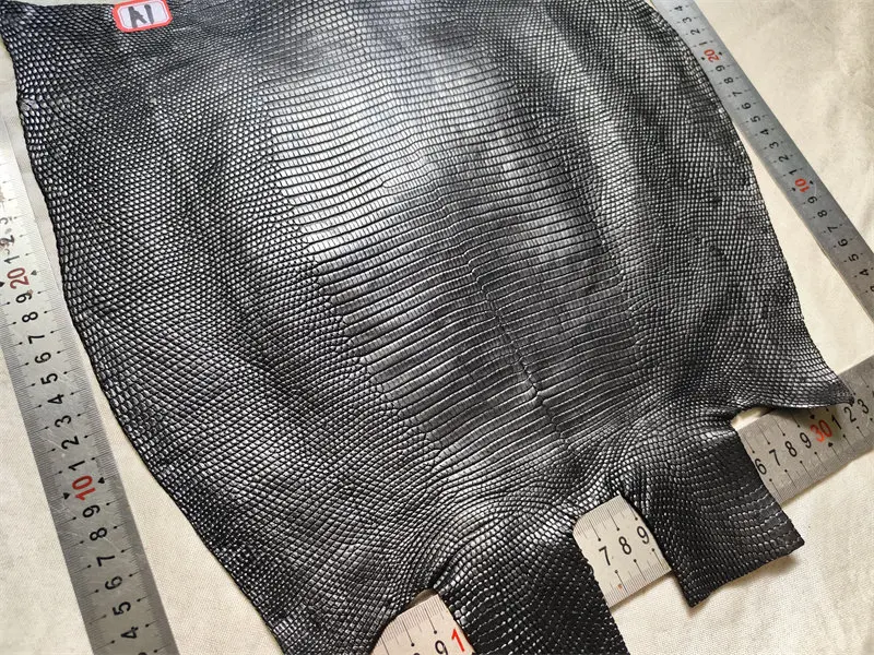 수채염색 블랙 대형 도마뱀 가죽, 수제 DIY 롱 클립 지갑 스트랩 휴대폰 케이스 가방 당구채 가죽