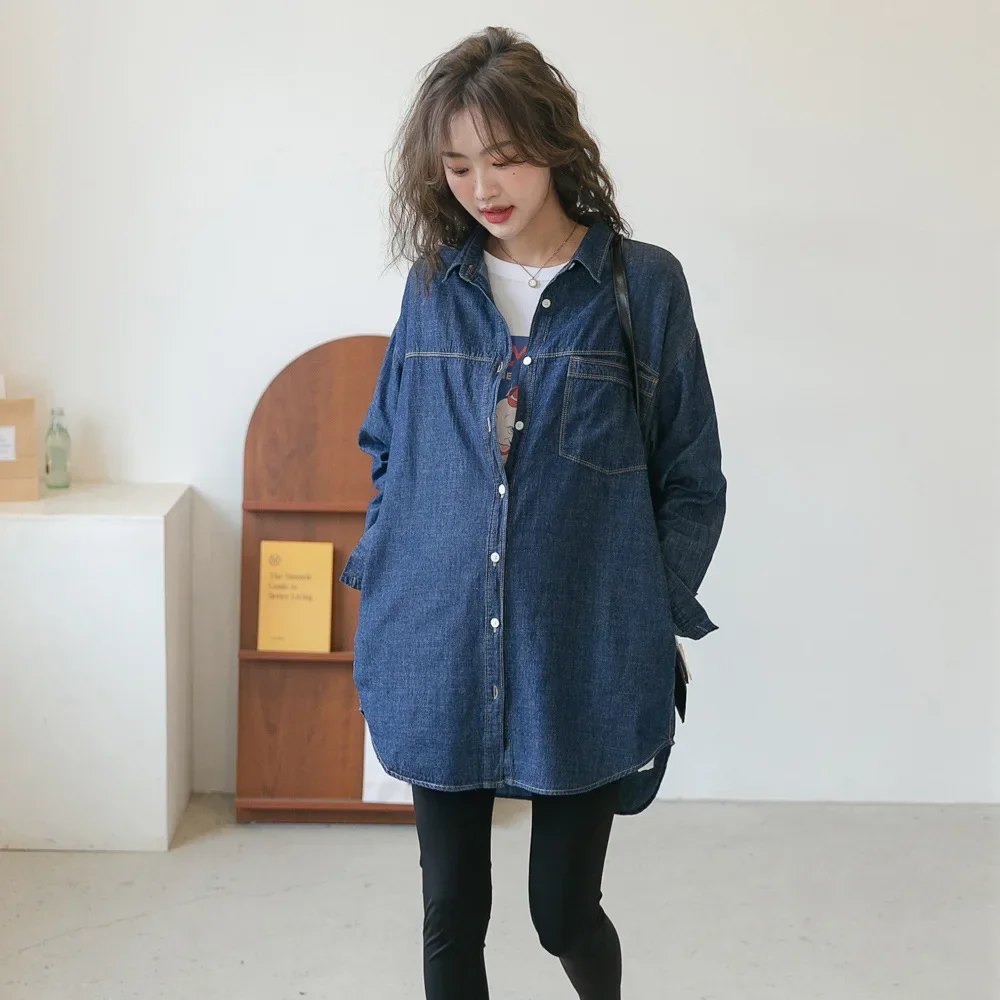 용수철 긴팔 재킷, 데님 촉감, 트렌디한 디자인, 패셔너블한 엄마