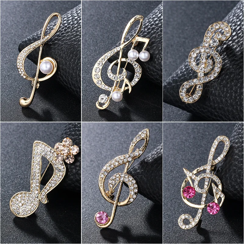 

Musical Note Rhinestone Brooch Scarf Buckle Badge Lapel Pin Luxury Jewelry Brooches for Women Accessories Korean Fashion Metal