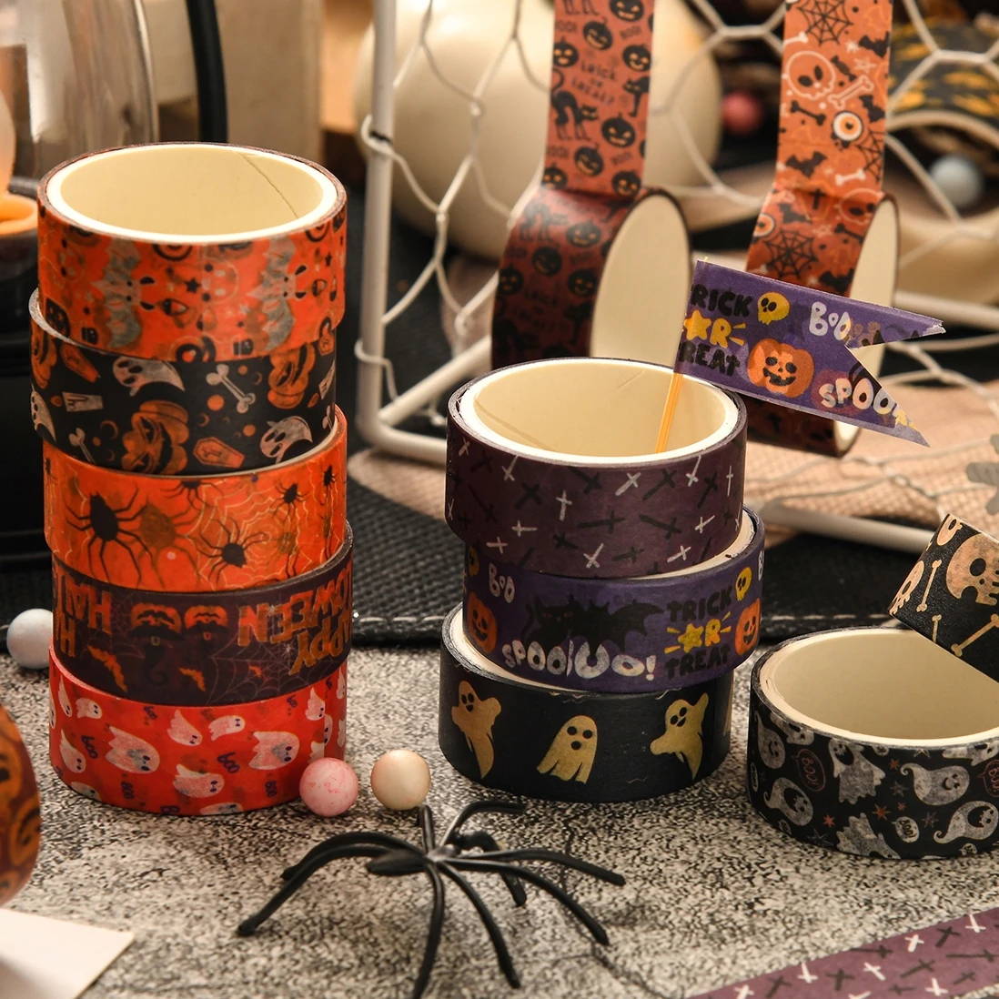 Adhesive Tape Washi Tape Adhesive Tapes Masking Tape Decorative Tape Decoration Tape 6rolls Happy Halloween Washi Tape Set Pumpkin Ghost Adhesive Paper Masking Tapes Decoration Stickers for Diary Album A7706