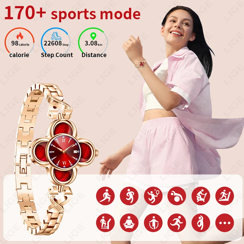 LIGE Luxury Women Quartz Watches Smart Bracelet Woman Heart Rate Blood Pressure Monitor AI Health Smart Watch Ladies Sport Band