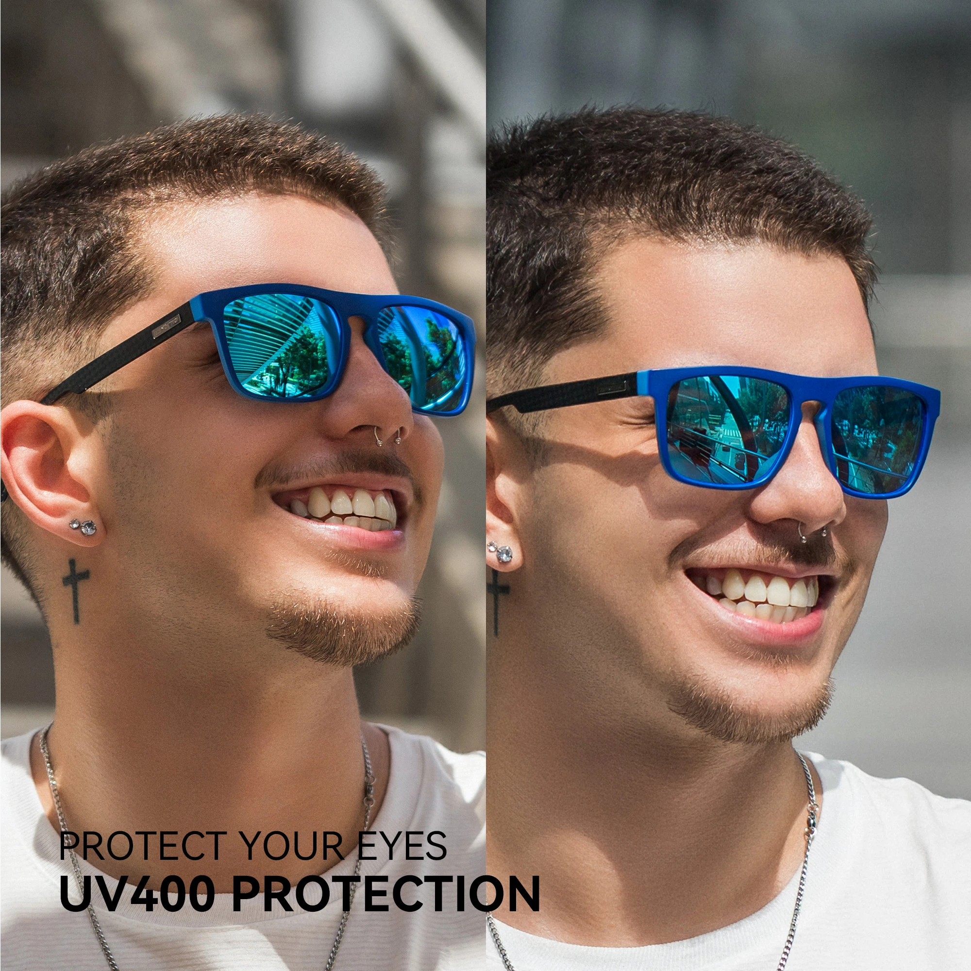 UV400 Cerniera A Molla Occhiali Da Sole Polarizzati JuicyOrange Per Uomo - Montatura Quadrata In Metallo Con Cerniera A Molla, Ultra Leggeri Occhiali Da Sole Vasco Rossi Originale