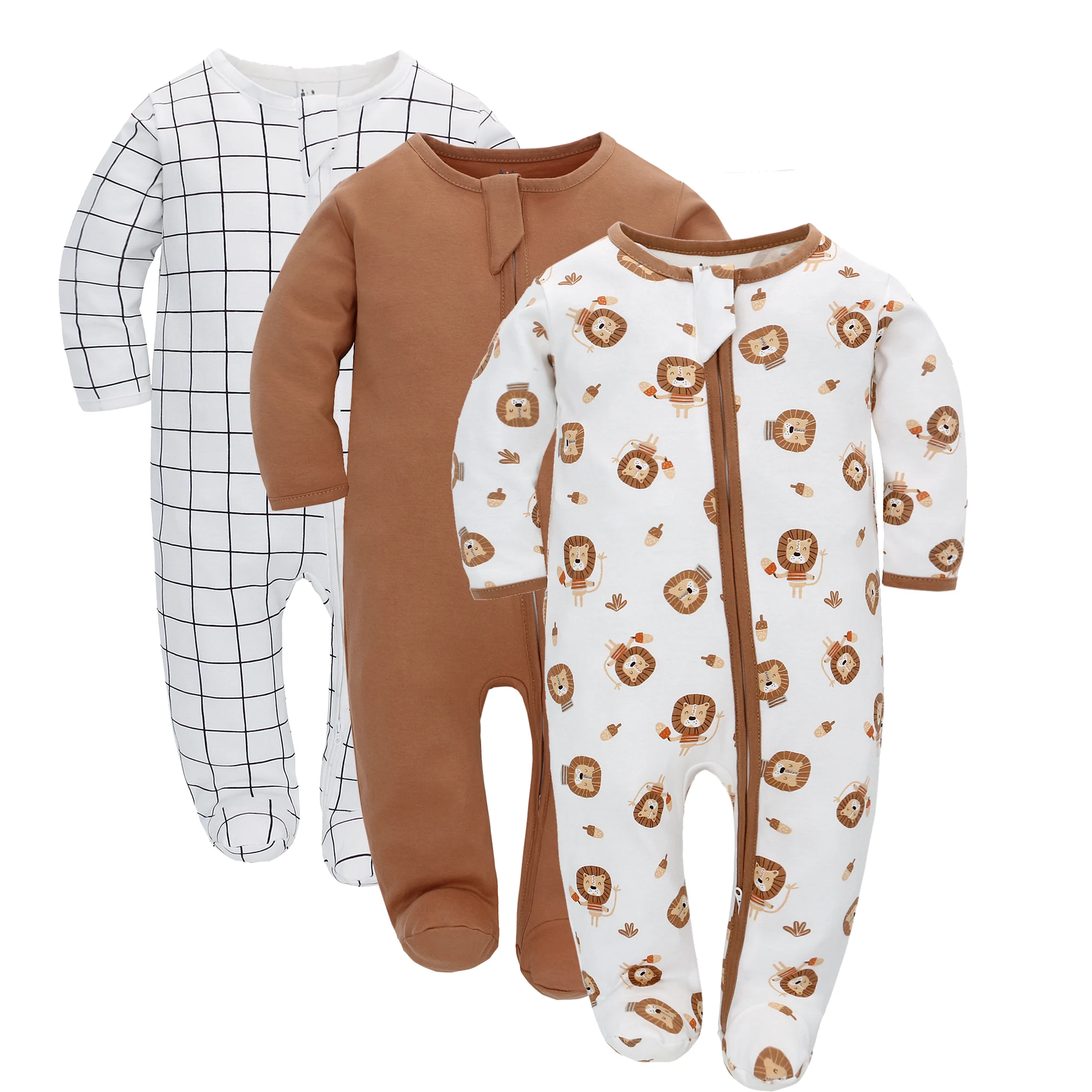 3pc two way Zipper Baby Romper Long Sleeves Cartoon overalls Newborn Baby Girls Boys Clothes Cotton roupa infantil Pajamas