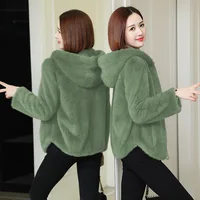 Padded and thickened double-sided coral velvet autumn and winter loose hooded warm sweater women's zip jacket