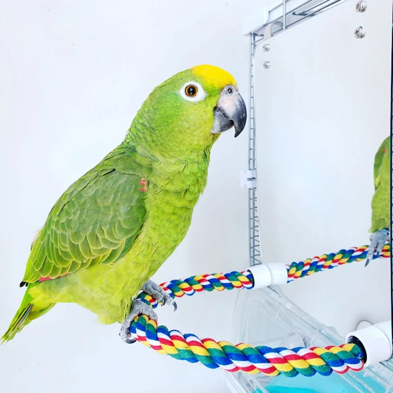 KX4B Acrylic Bird Mirror with Rope Perches Bird Swing Comfy Perch for Parakeet Cockatiel Conure Lovebirds Finch Canaries