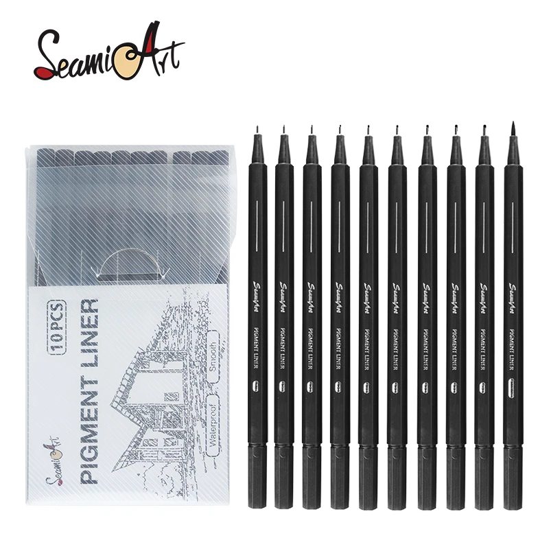 SeamiArt Black Pigment Liner Needle Waterproof Drawing Pen for Sketch Watercolor 10pcs