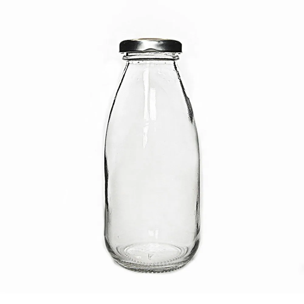 250ml 500ml Round Transparent Glass Bottle with Leak Proof Metal Lug for Milk Juice MOQ2000 Best Price Customized Printing Logo 3