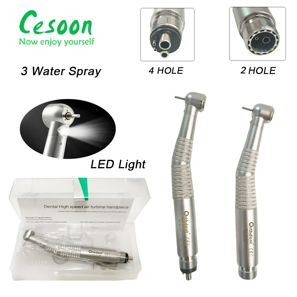 

Dental LED High Speed Handpiece 3 Water Spray 2/4 Hole E-generator Fit NSK/Kavo Head Ceramic Bearing Push Button Dentistry Tool