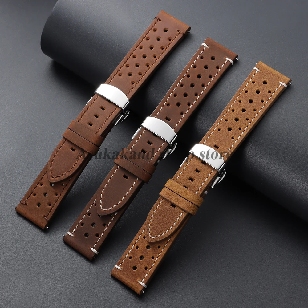 Premium Leather Watchband with Butterfly Buckle - Universal Size Range Bracelet