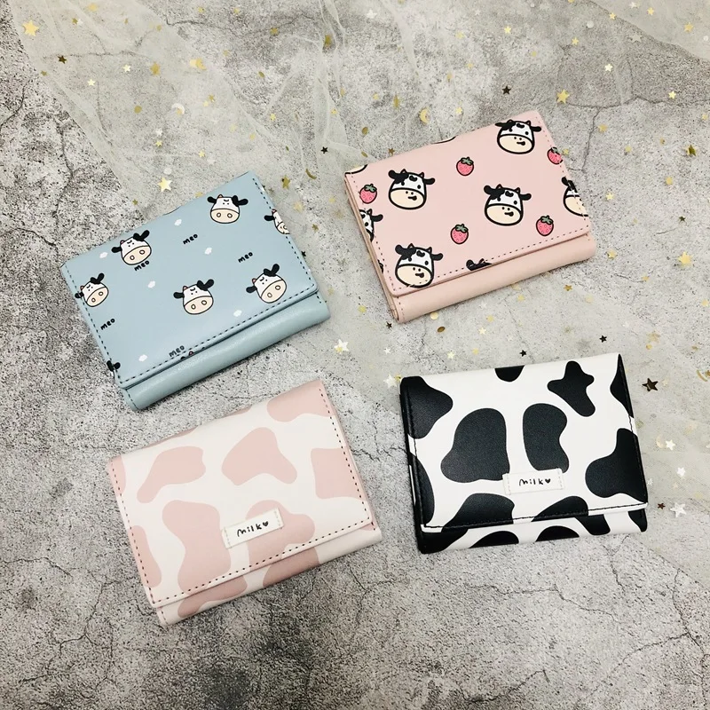 

Women's Wallet Multiple Card Slots Short Coin Purse Cute Cartoon Cow Purse Female Student Girl Card Holder PU Wallet Billetera