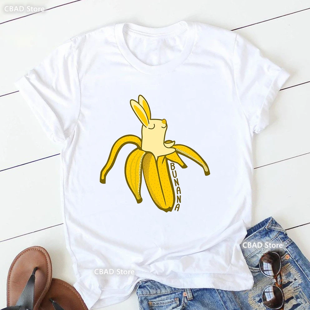 

Funny Banana Easter Bunny Print T Shirt Women'S Clothing Harajuku Kawaii Rabbit Tshirt Girls Summer Short Sleeve T-Shirt Female