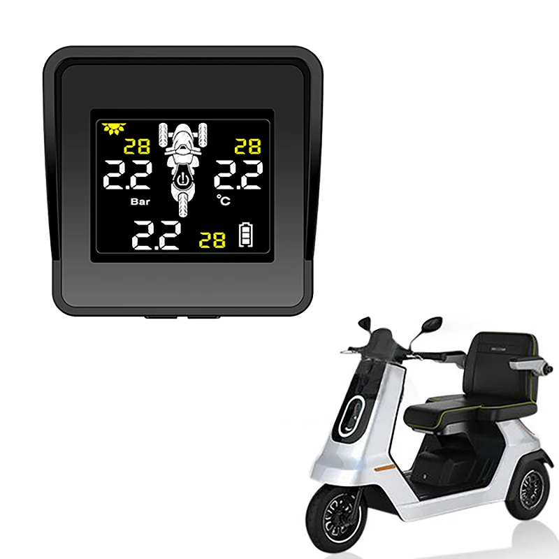 Solar Wireless Tire Pressure Monitoring System Motorcycle TPMS Tire Pressure Monitor LCD Display 3 External Sensors 3