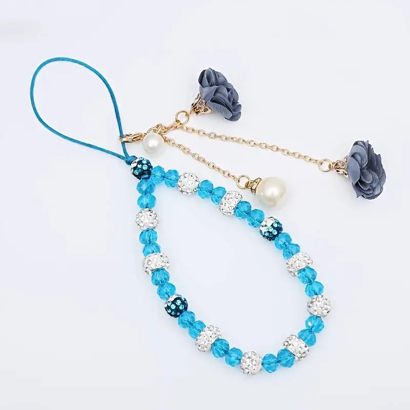 Hermoso cordón de cristal con forma de flor para teléfono, cadena con dije para teléfono celular, llavero, bolso para mujer y niña, colgante para cámara para estuche_voghion.com