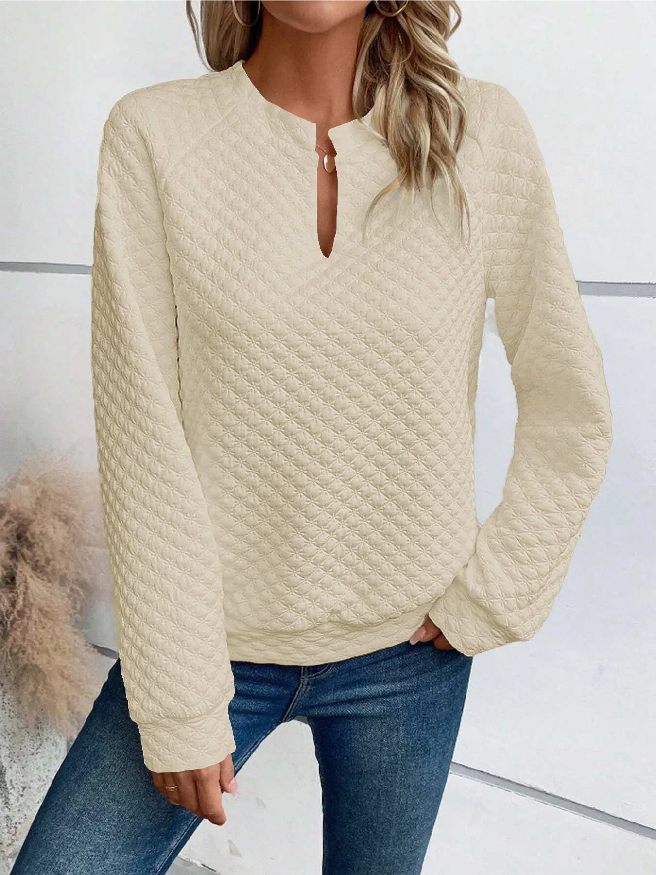 Casual Patchwork Slim Fit Hoodie with Regular Sleeve Elegant Commuter Mid Length Pullover Autumn Long Sleeve V Neck Women Hoodie