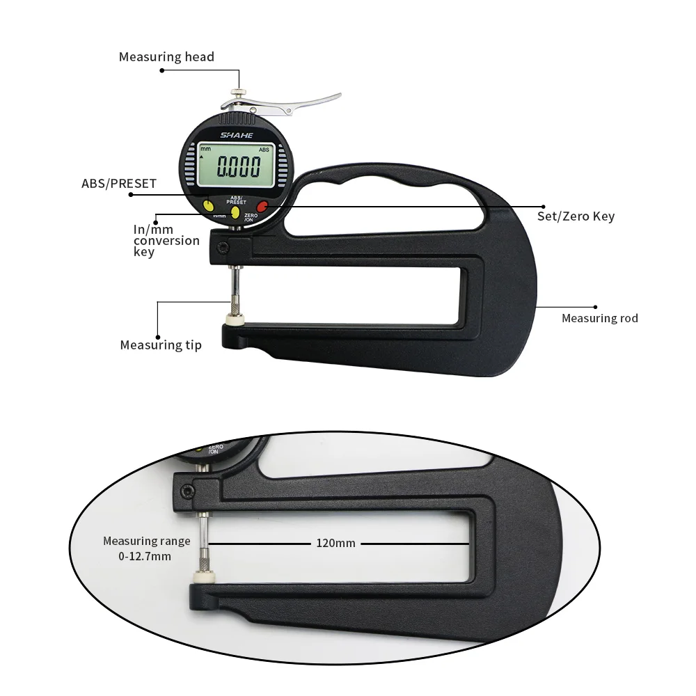 0.001mm 0-12.7mm Leather Thickness Gauge Digital Micron Thickness Gauge Meter