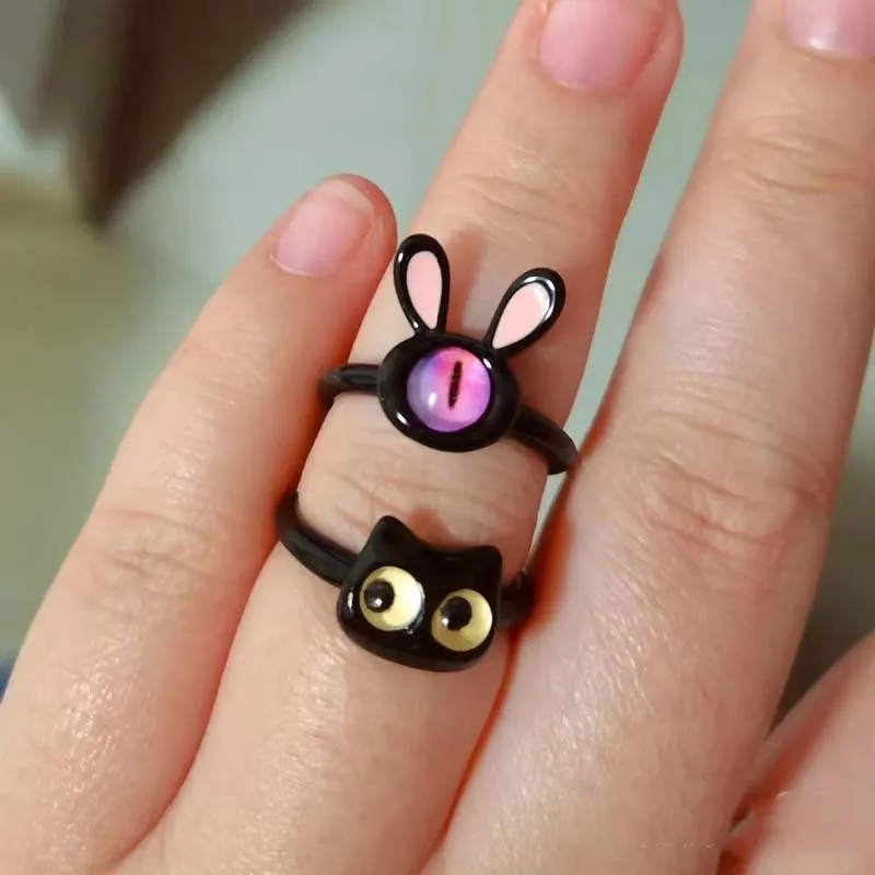 Adjustable Black Cat Ring For Women Punk Style Fashionable Accessory_voghion.com