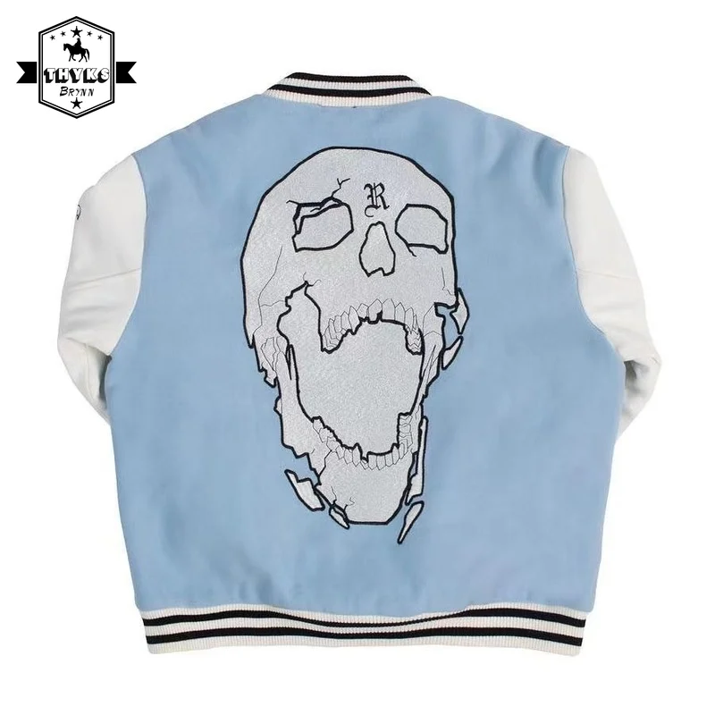 

Мужская Уличная винтажная бейсбольная куртка с вышивкой черепа, корейская мода, уличная одежда в стиле пэчворк с надписью, свободная куртка, Мужская одежда