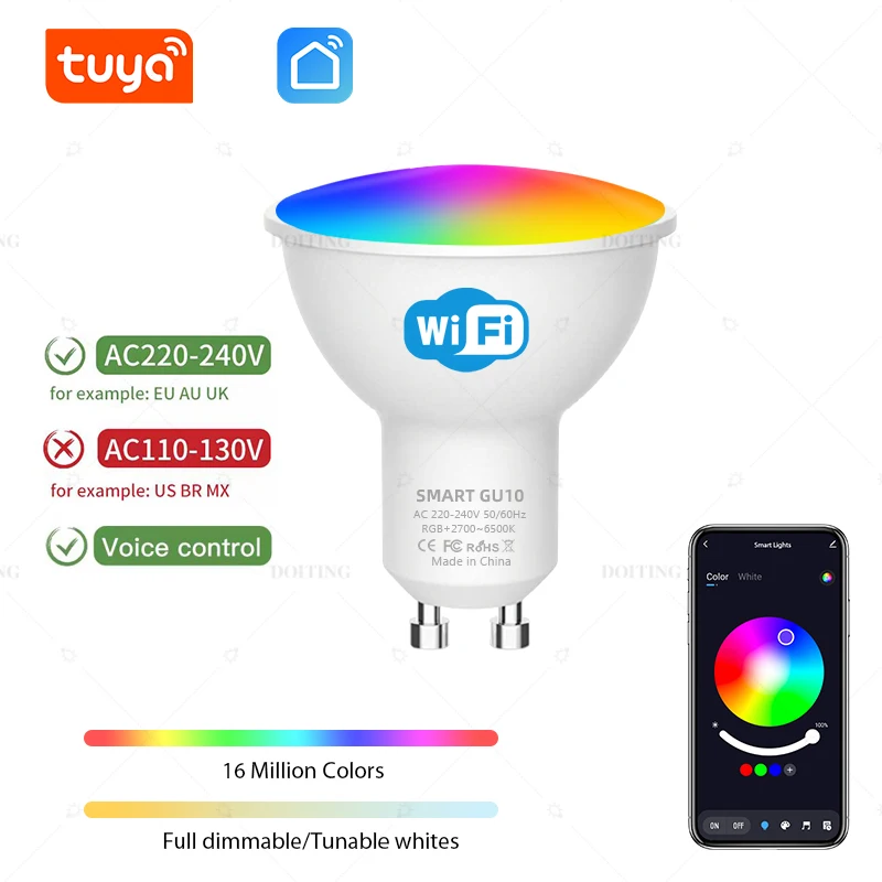 Description Picture 3 of itemTuya Bluetooth WIFI GU10 Light Spotlight RGBCW Color Change Lamps Smart Life APP Dimmable Alexa Google Home Voice Control Group