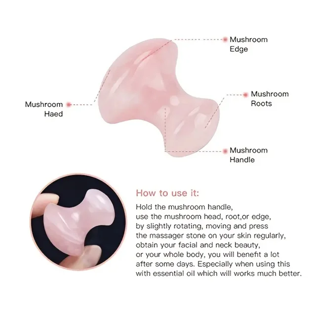 1pc 100% Natural Rose Quartz Mushroom Eye Massager Gua Sha Stone for Facial Rejuvenation - Image 3