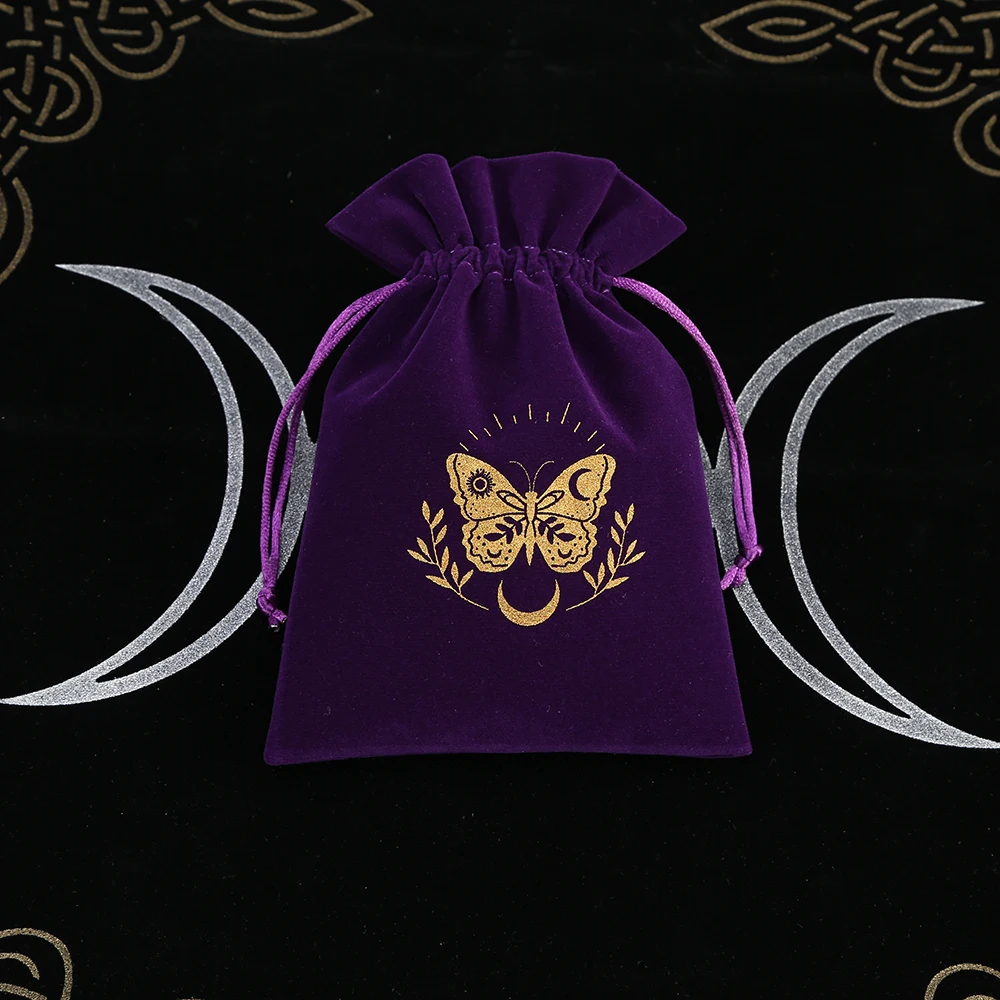 GRABLOOM Tarot Kaarten Stof Tas 5x6 Inch Sieraden Pouch Tarot Dobbelstenen Tas Trekkoord Paars Hand Gift Zakken 13 Tarot Kaarten Opbergtas Dobbelstenen Tas, D