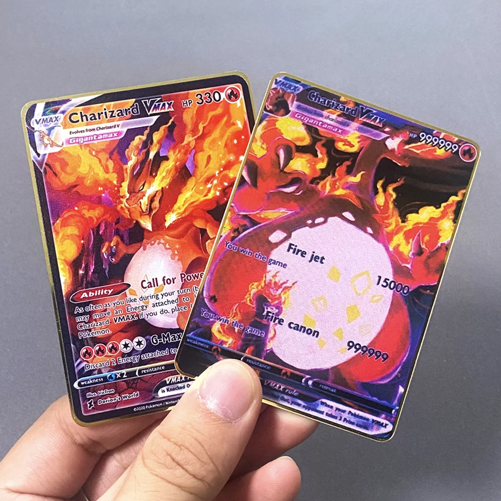 thumbnail image 1 of Treingi 2024 Nuevas tarjetas de metal de Pokémon 2024 Anime inglés Charizard Arceus Mewtwo Blastoise Vmax GX V Cartas de juego Colección de tarjetas Juguete de regalo para niños, 1 of 5
